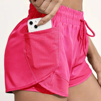 Women'S Elastic Sports Shorts, Shorts with Pockets, Fake Two-Piece Yoga Leggings Running and Training