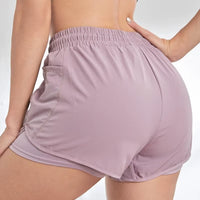 Women'S Elastic Sports Shorts, Shorts with Pockets, Fake Two-Piece Yoga Leggings Running and Training