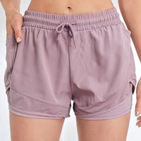 Women'S Elastic Sports Shorts, Shorts with Pockets, Fake Two-Piece Yoga Leggings Running and Training