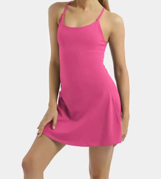 2025 Women'S New Women'S Casual Cross Suspender Dress Anti-Exposure with Pocket Fitness Two-Piece Set